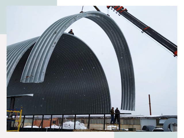 Полукруглые ангары в Снежинске